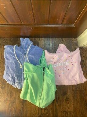 Lot Of 3 Girls Medium Zip Up Jackets And Pullover Hoodie - All With Hoods